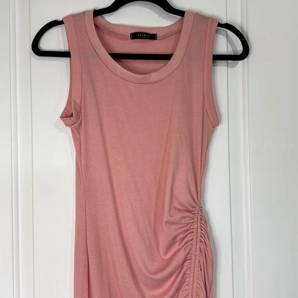 21 Saints Maxi Ribbed Ruched Tie Side Slit Dress Rose Pink Small Women’s - Picture 3 of 11